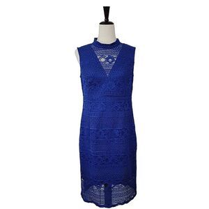 Enfocus Studio Royal Blue High Neck Lace Sleeveless Lined Fitted Dress